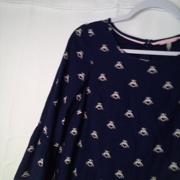 Joules Dress Women 2 Half Bell Sleeve Gardenia Bees With Heart Blue White - Picture 4 of 16